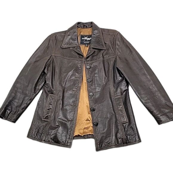 Maxima Womens Vintage Leather Jacket Size Large Brown Distressed - Picture 1 of 15